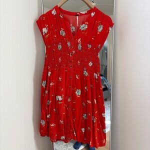 Red Flutter Sleeve V-Neck Mini Sundress